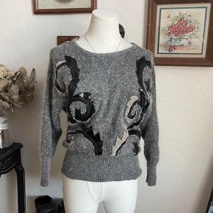 Vintage 1980s Cristina Metallic Silk Wool Angora Blend Sweater